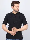 FEVERFEW  Men Self Design Polo Neck Pure Cotton T-Shirt