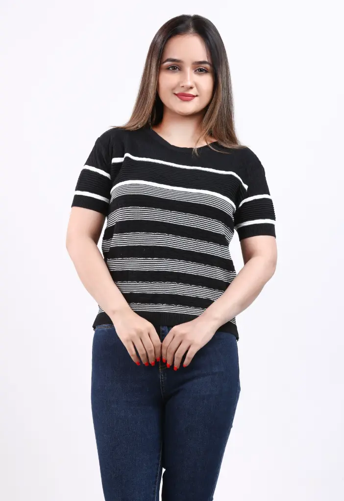 FEVERFEW  Casual Regular Sleeves Striped Women Top