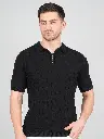 FEVERFEW  Men Self Design Polo Neck Pure Cotton T-Shirt
