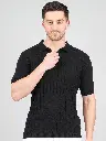 FEVERFEW  Men Self Design Polo Neck Pure Cotton T-Shirt