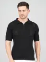 FEVERFEW Men Self Design Polo Neck Pure Cotton T-Shirt
