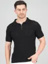 FEVERFEW Men Self Design Polo Neck Pure Cotton T-Shirt