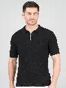 FEVERFEW Men Self Design Polo Neck Pure Cotton T-Shirt
