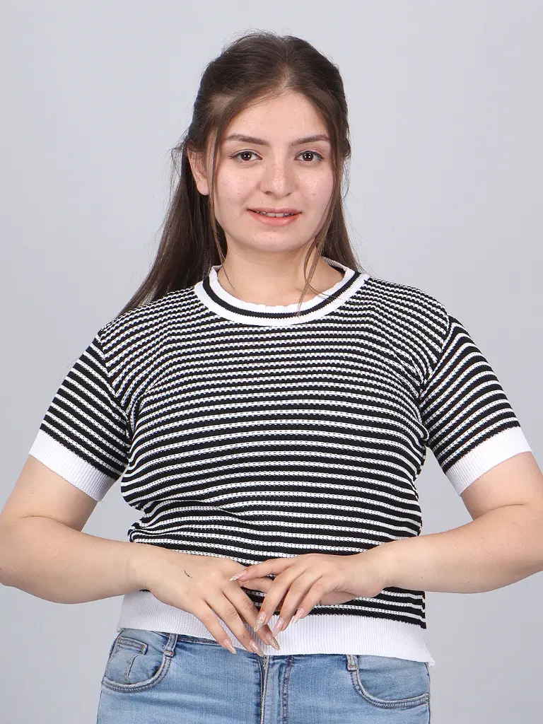 FEVERFEW Casual Cape Sleeves Solid, Self Design, Striped Women Top