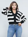 Women Striped V Neck Sweater