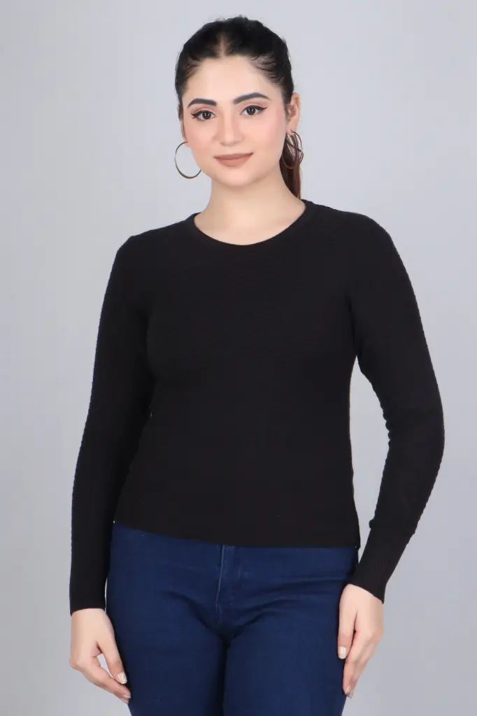 Women Self Design Round Neck Sweater