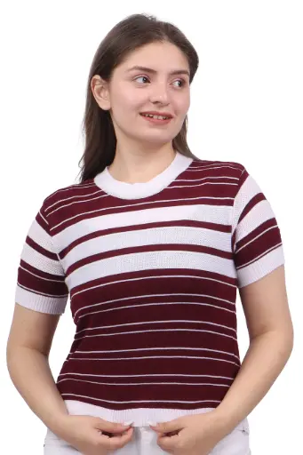 FEVERFEW Casual Cape Sleeves Solid, Self Design, Striped Women Top