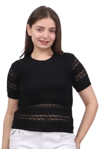 FEVERFEW Casual Cape Sleeves Solid, Self Design, Striped Women Top 