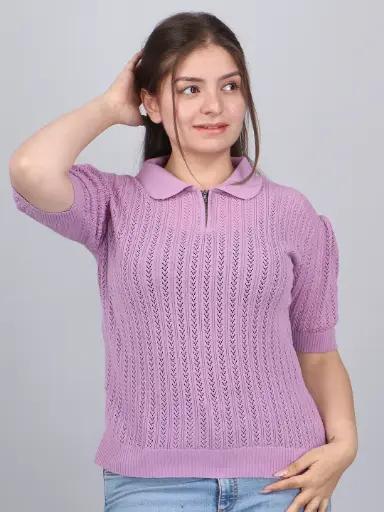 FEVERFEW Casual Cape Sleeves Solid, Self Design, Striped Women Top