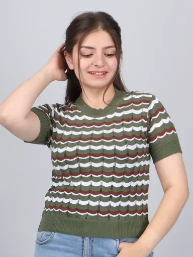 FEVERFEW Casual Cape Sleeves Solid, Self Design, Striped Women Top