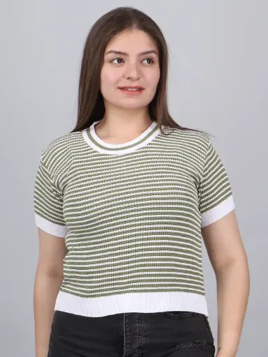 FEVERFEW Casual Cape Sleeves Solid, Self Design, Striped Women Top