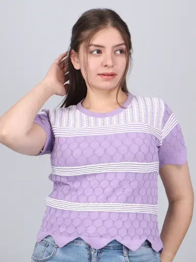 FEVERFEW Casual Cape Sleeves Solid, Self Design, Striped Women Top