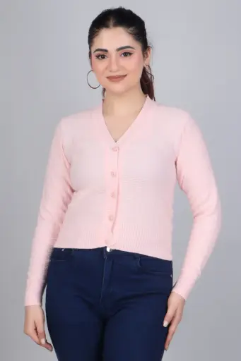 Women Self Design V Neck Sweater