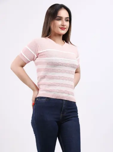 FEVERFEW  Casual Regular Sleeves Striped Women Top