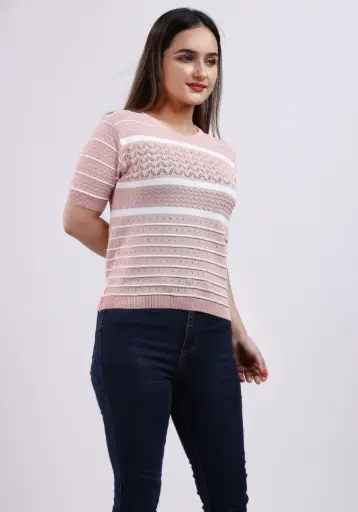 FEVERFEW  Casual Regular Sleeves Striped Women Top